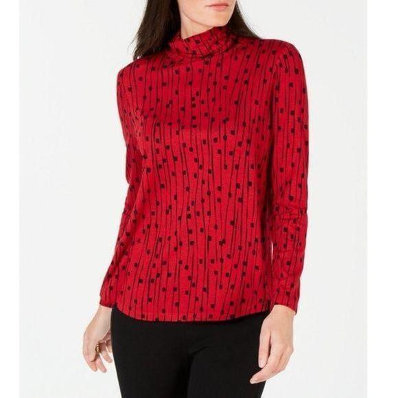 JM Collection Petite Printed Turtleneck Top - Picture 1 of 5